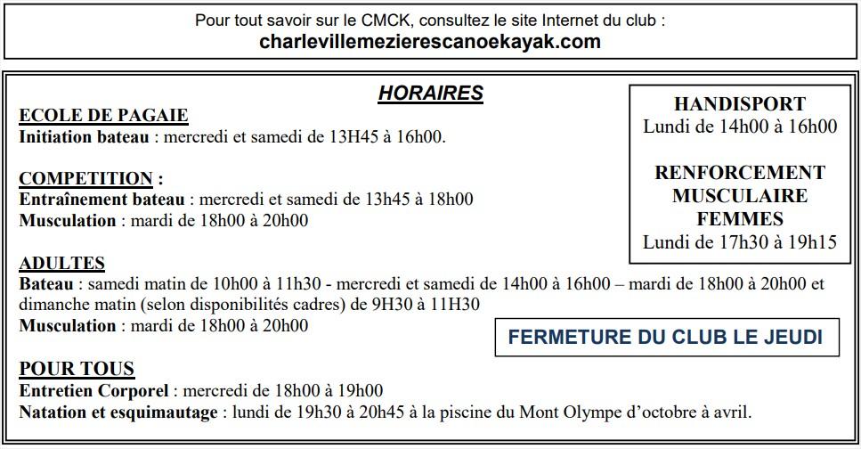 Fiche horaires cmck 1